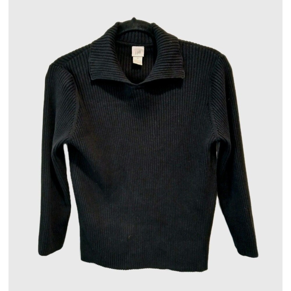J. Jill Black‎ Knit Johnny Collared Pullover Sweater 100% Cotton 3/4 Slv Medium